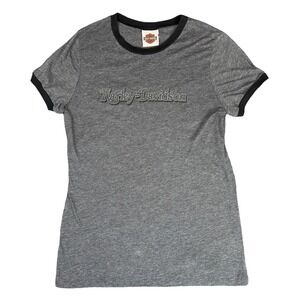 Harley‎ Davidson Juniors Women's T-Shirt Gray Black Slim XL